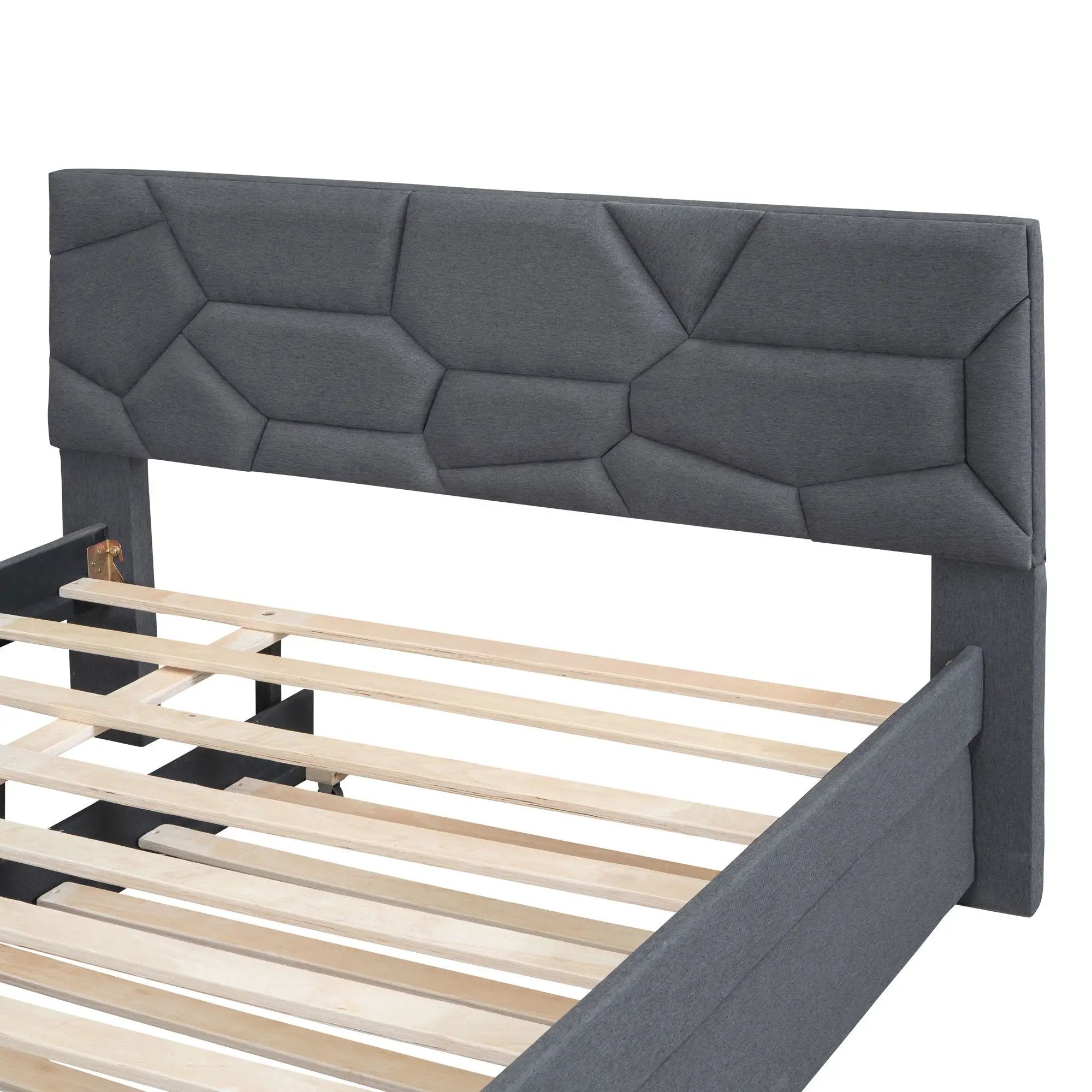 Upholstered Platform Bed With Brick Pattern Headboard And Twin Long Size Trundle by HouseOfZazla