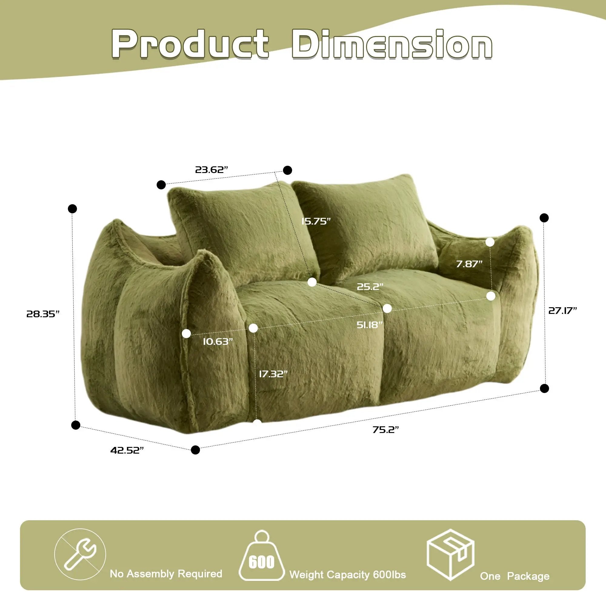 Giant Bean Bag Couch, Ultra Soft Fluffy Loveseat For Living Room by Unique Piece Furniture