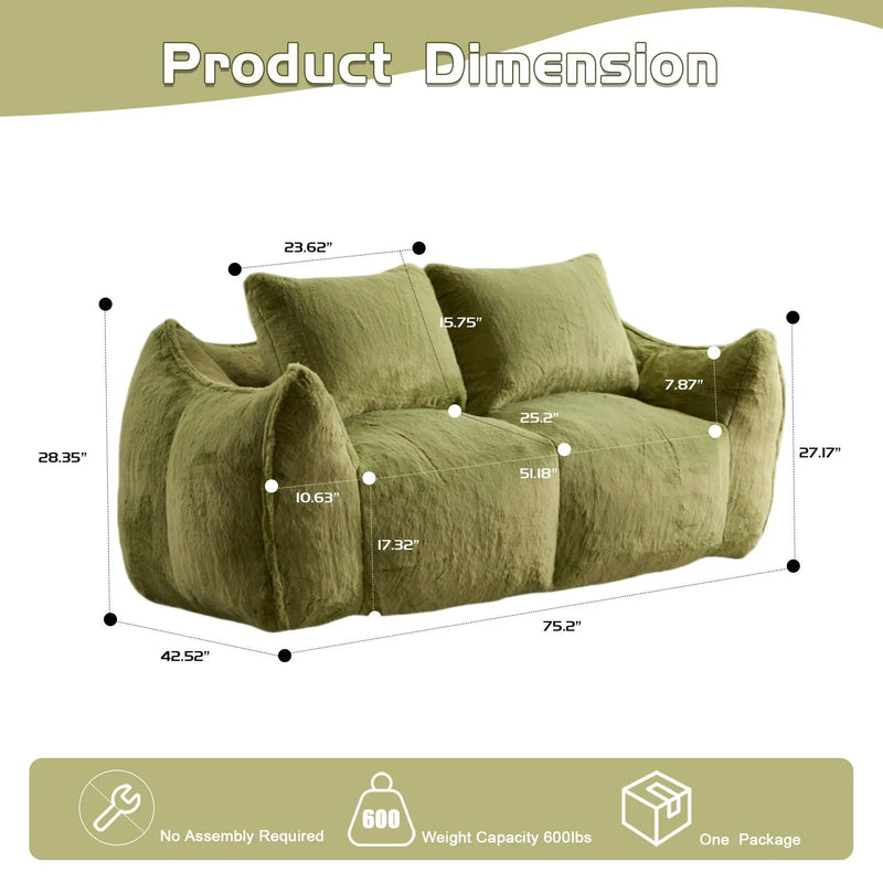 Giant Bean Bag Couch, Ultra Soft Fluffy Loveseat For Living Room by HouseOfZazla
