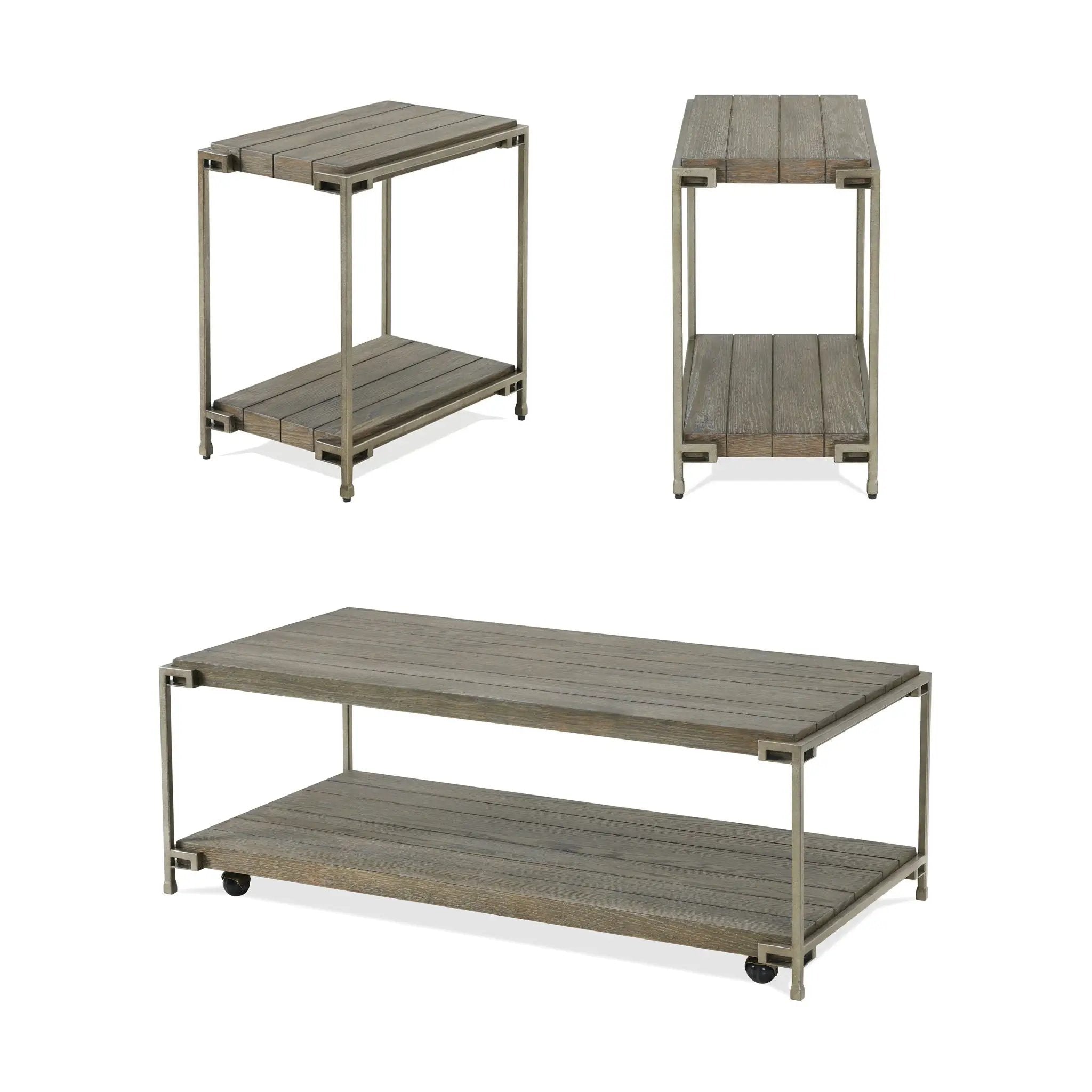 Corbeta - 3 Piece Metal Frame Wood Living Room Coffee Table And 2 Chairside Tables Set, Aged Graphite - Brown by Unique Piece Furniture