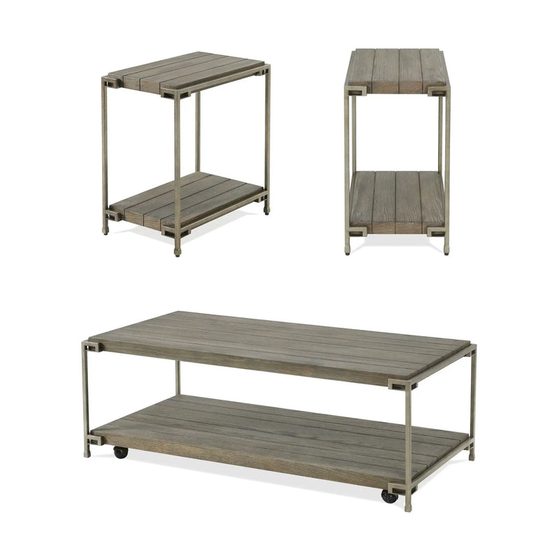 Corbeta - 3 Piece Metal Frame Wood Living Room Coffee Table And 2 Chairside Tables Set, Aged Graphite - Brown by HouseOfZazla