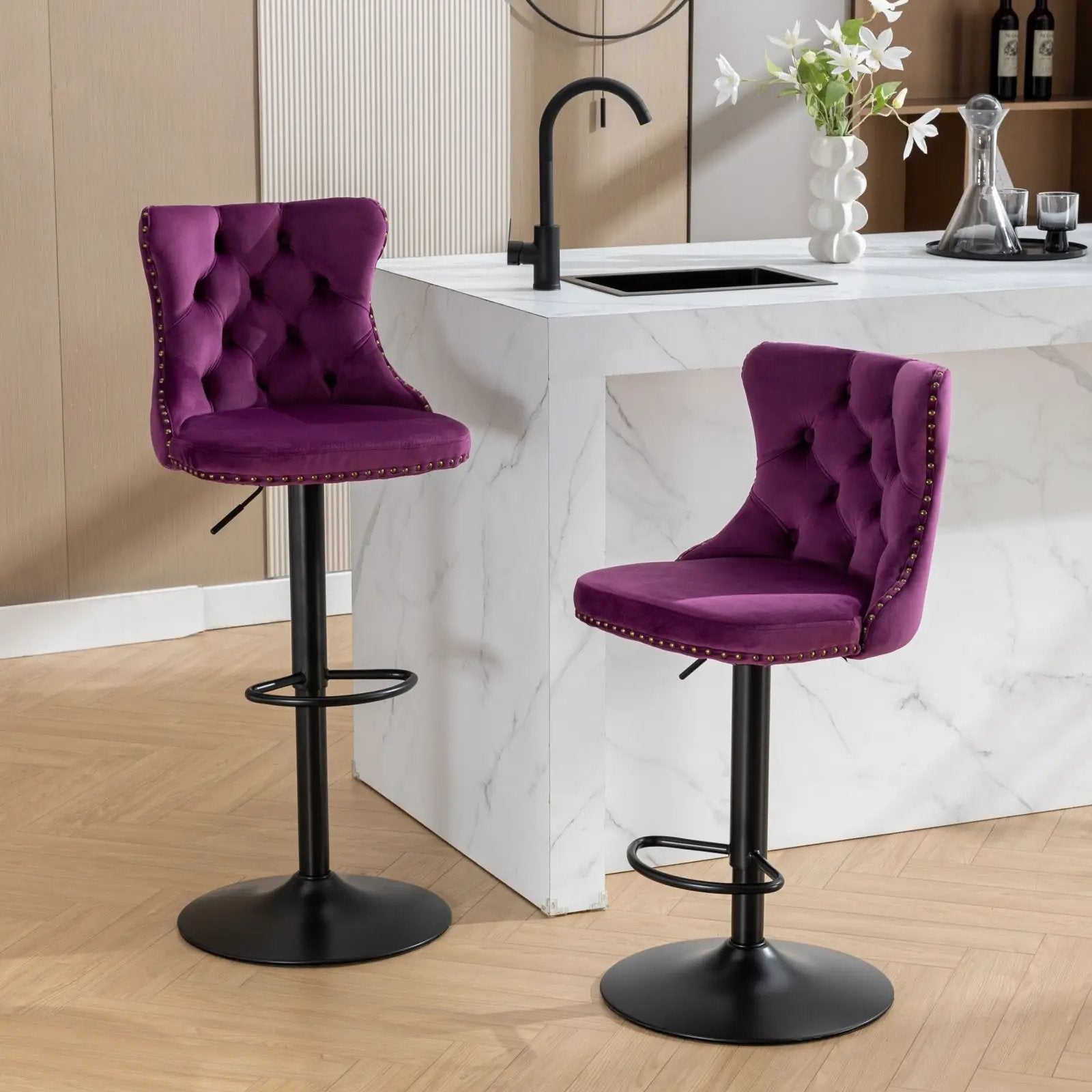 Swivel Barstools Adjusatble Seat Height, Modern Upholstered Bar Stools With Backs Comfortable Tufted For Home Pub And Kitchen Island (Set of 2) by Unique Piece Furniture