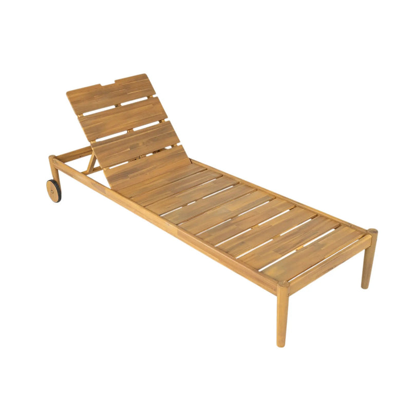 Riviera Outdoor Chaise Lounge with Wheels, Acacia Wood Frame (Set of 2) by HouseOfZazla