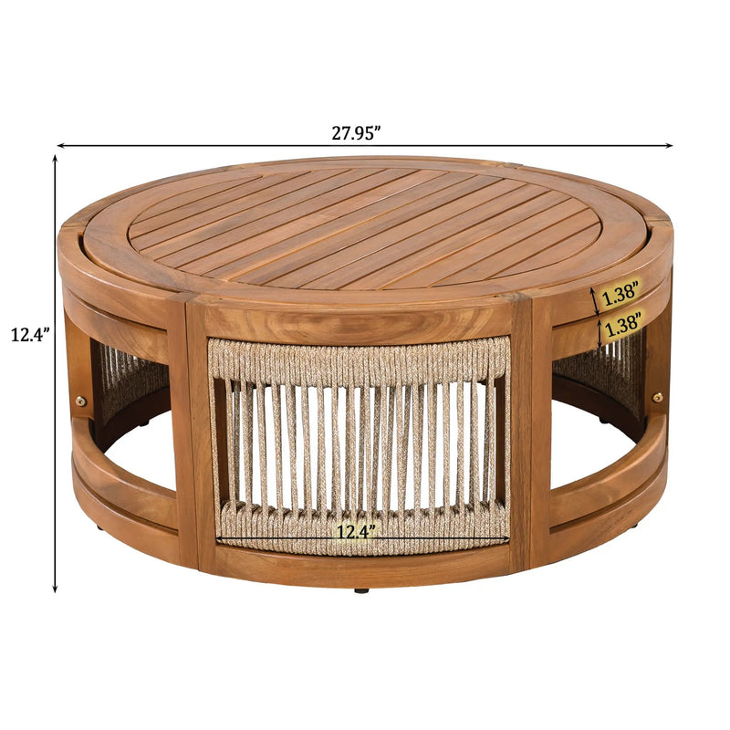 27.95" Acacia Wood Outdoor Coffee Table with Handwoven Rope Accent by HouseOfZazla