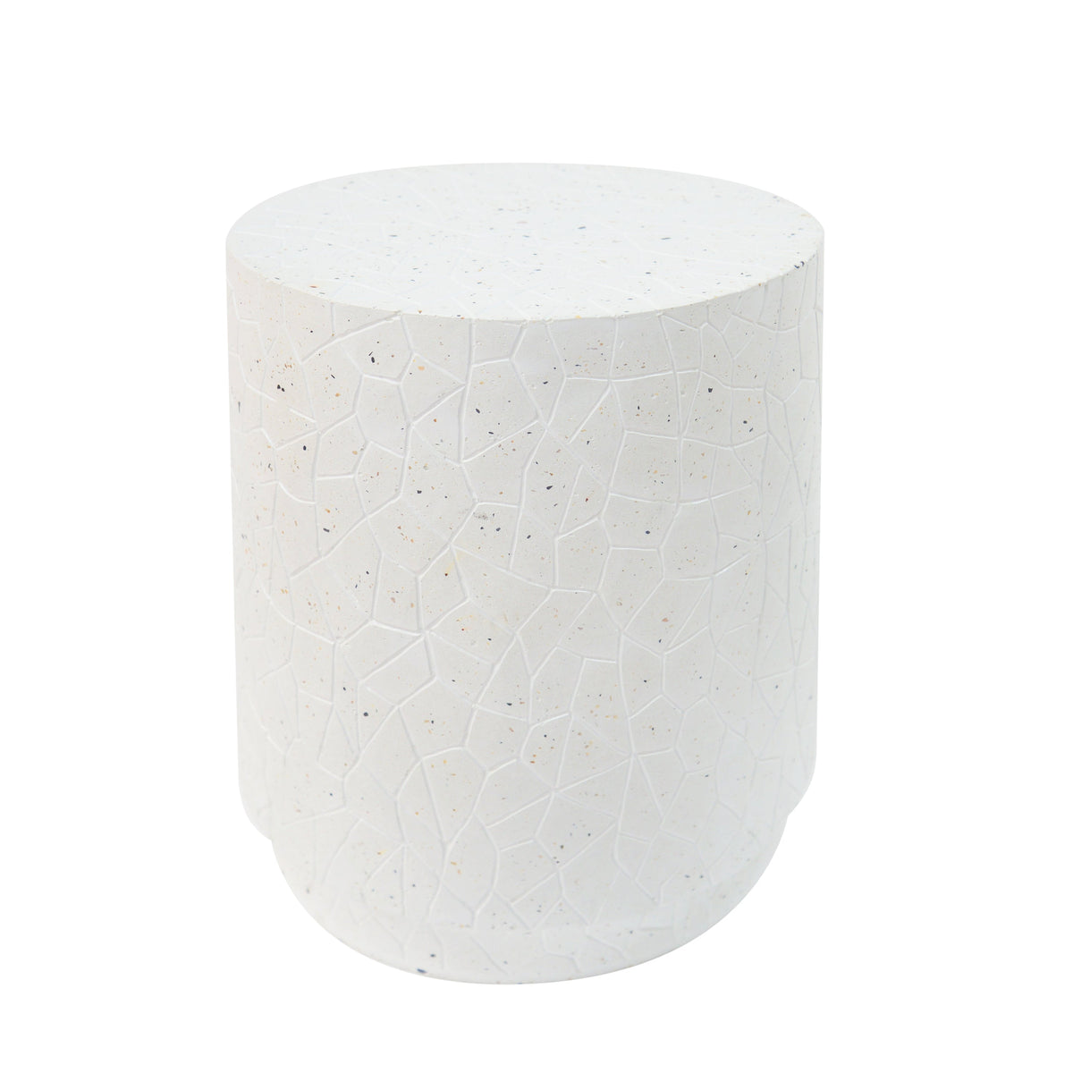 Terrazzo Concrete Drum End Table with Weather-Resistant Finish - White, photo 7 of 9