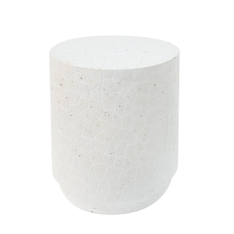 Terrazzo Concrete Drum End Table with Weather-Resistant Finish - White, photo 7 of 9
