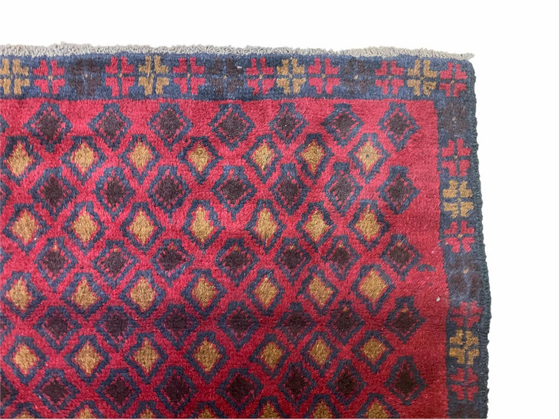 3x5 New Vintage Handmade Tribal Wool Rug Balouch Rug Afghan Rug Red Blue Diamond by Jewel Rugs