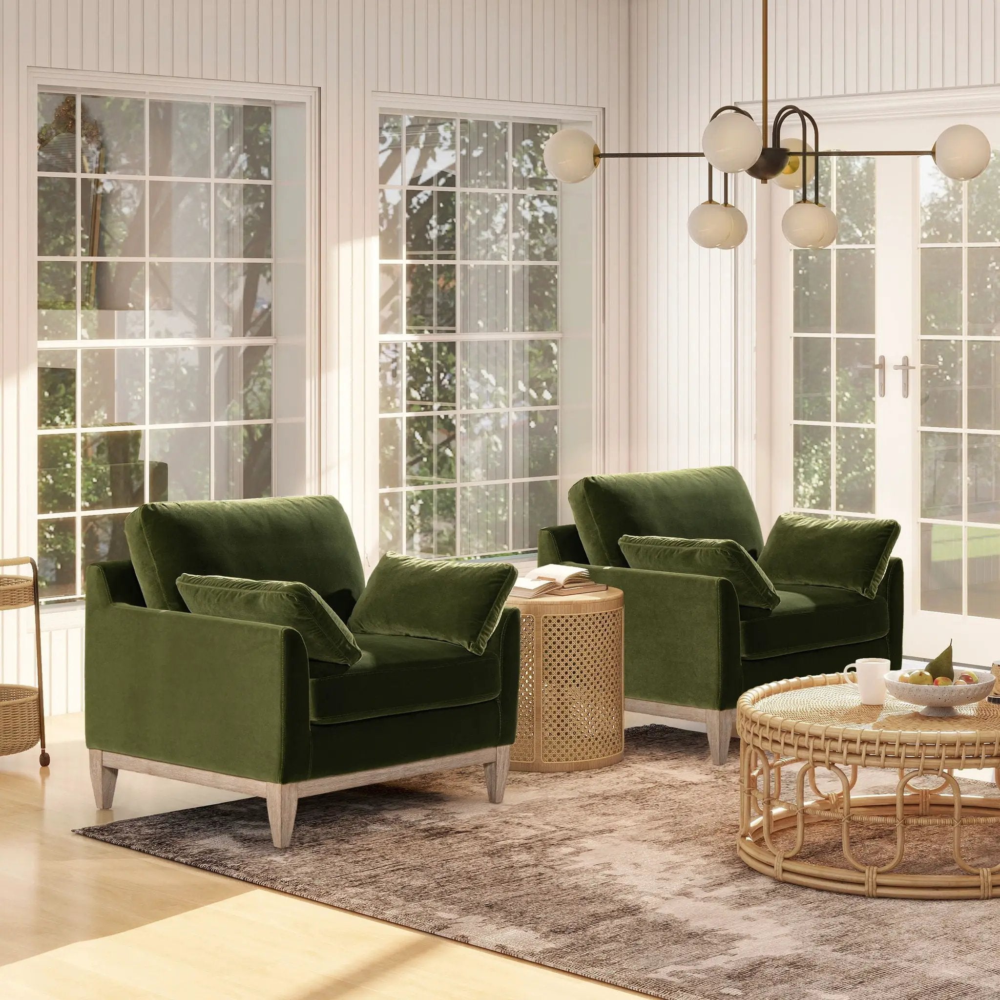 Pasadena - Wide Modern Farmhouse Accent Arm Chair - Olive Green by HouseOfZazla