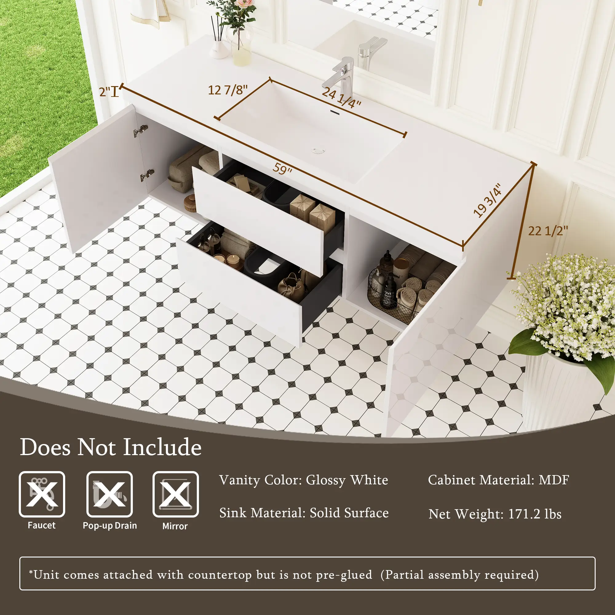 60" Floating Bathroom Vanity with Sink and Wall-Mounted Storage Cabinet by HouseOfZazla