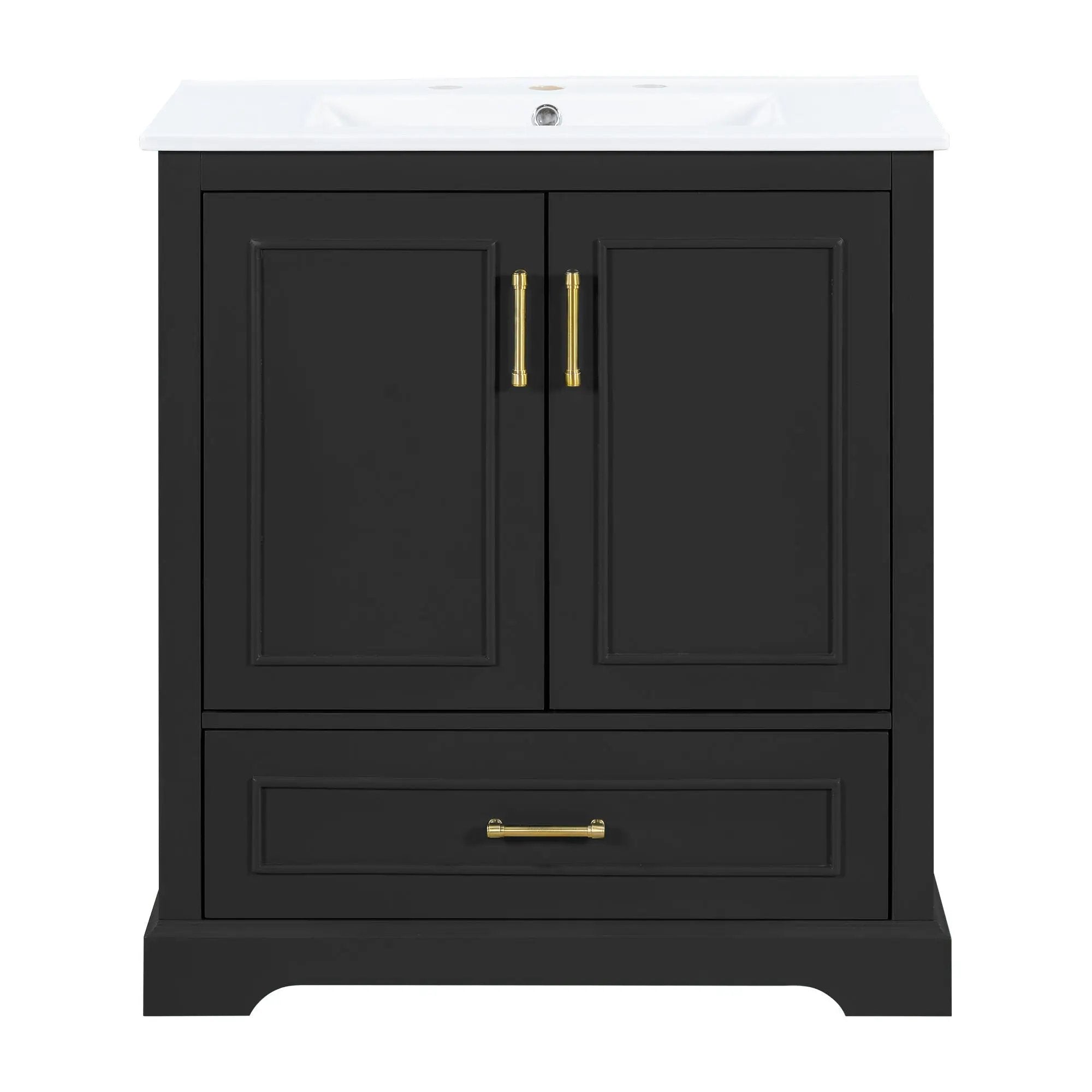 Bathroom Vanity With Sink, 1 Divided Drawer And 2 Soft Close Doors With Double Shelf by Unique Piece Furniture