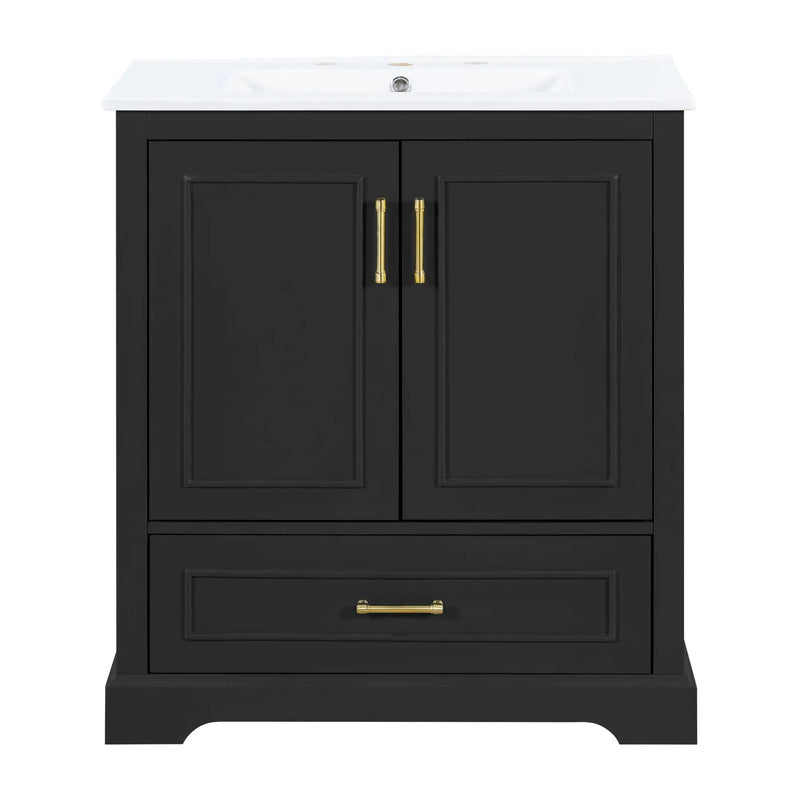 Bathroom Vanity With Sink, 1 Divided Drawer And 2 Soft Close Doors With Double Shelf by Unique Piece Furniture