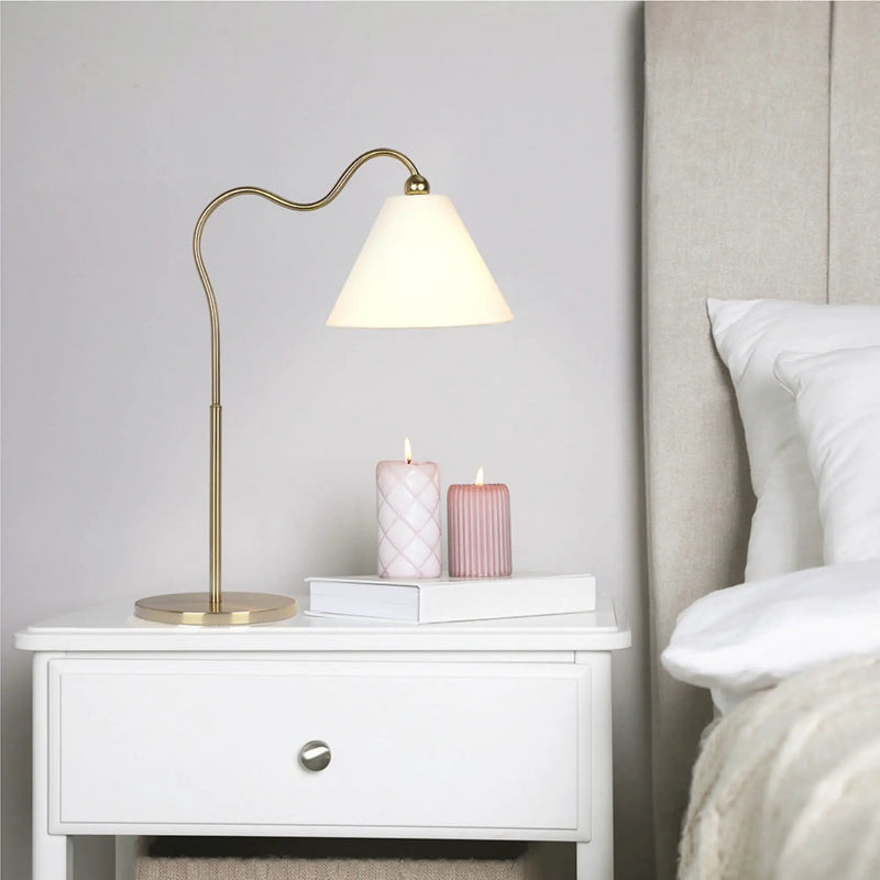 Ornate - Ring Base Curved Table Lamp With Triangle Drum Shade - Gold / White by HouseOfZazla