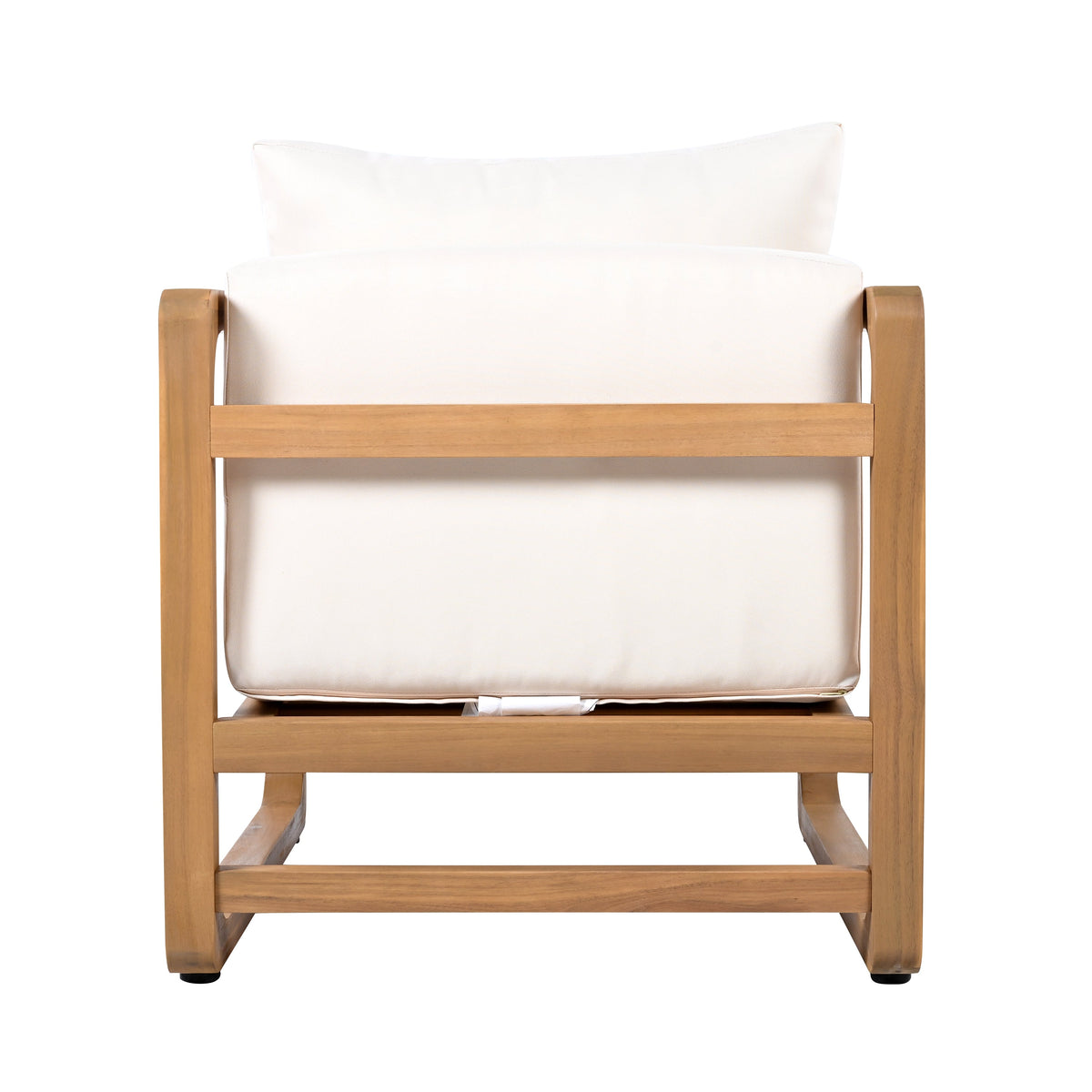 Acacia Wood Lounge Chair & Rustic Slat Side Table Set with White Cushions, photo 5 of 10