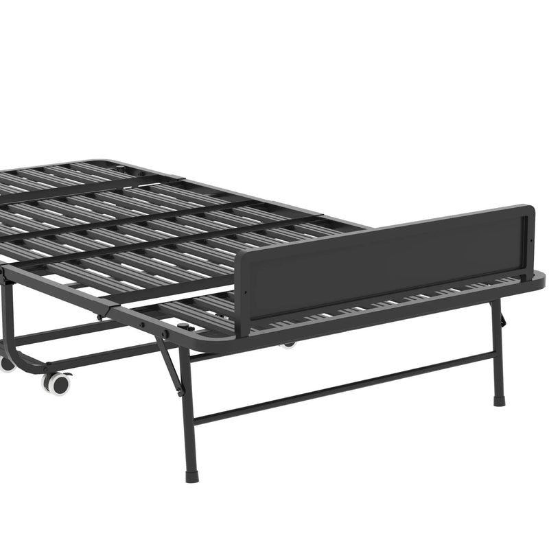Twin Folding Bed With Adjustable Headboard & Memory Foam Mattress, Portable Coton Wheels For Tall People, Space-Saving Guest Bed - Black by HouseOfZazla
