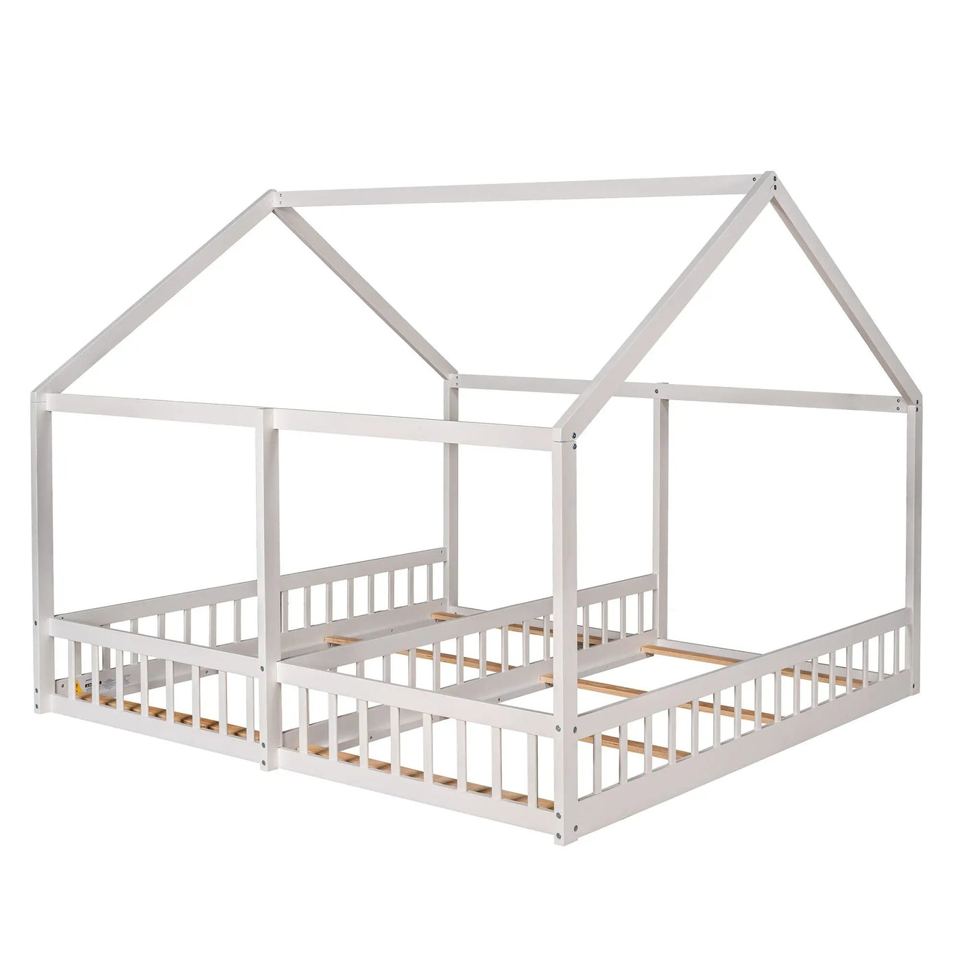 House Platform Beds, 2 Shared Beds, Metal Frame With Guardrails by HouseOfZazla