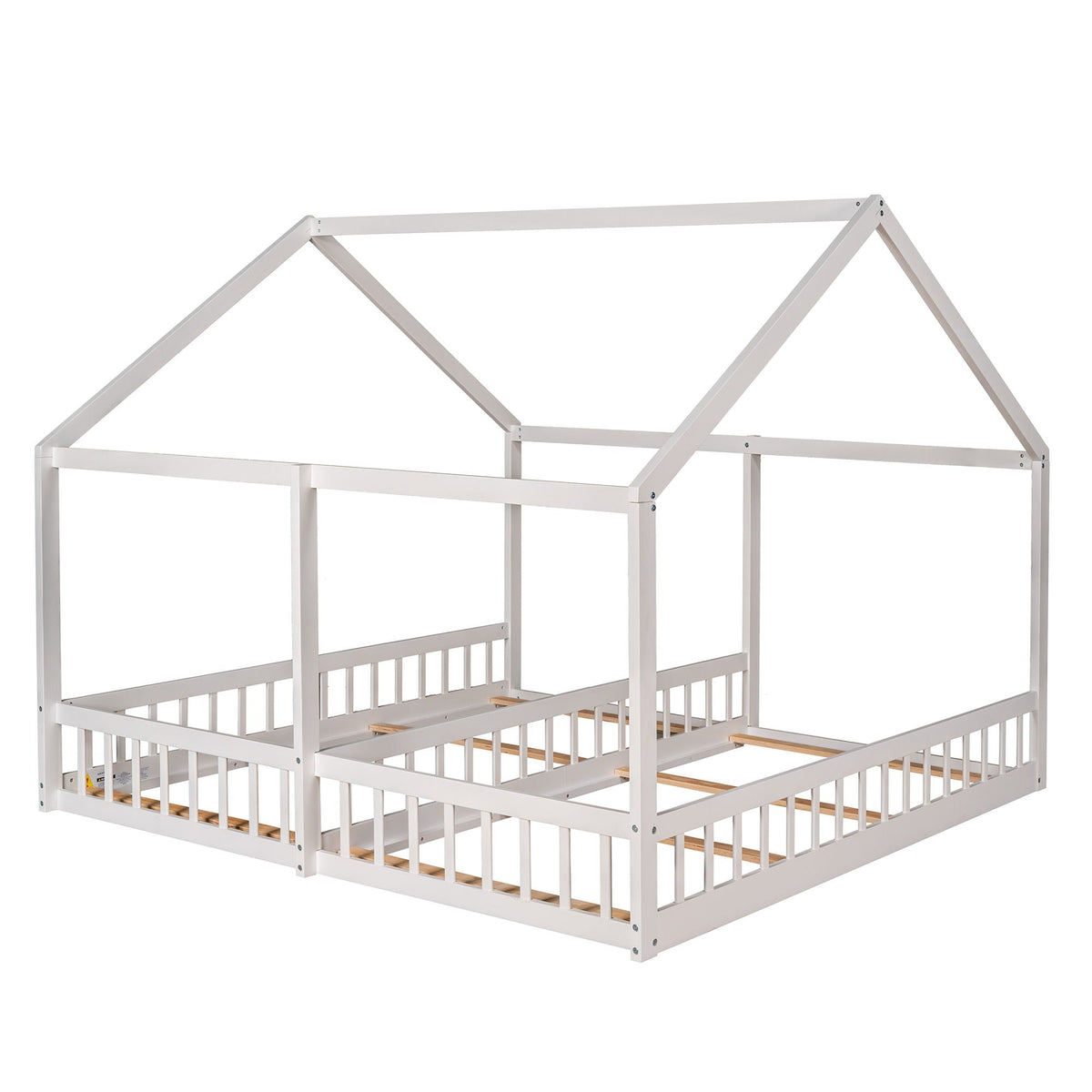 House Platform Beds with Guardrails - Metal, Twin Size, White, Dark Gray, Black, photo 5 of 29