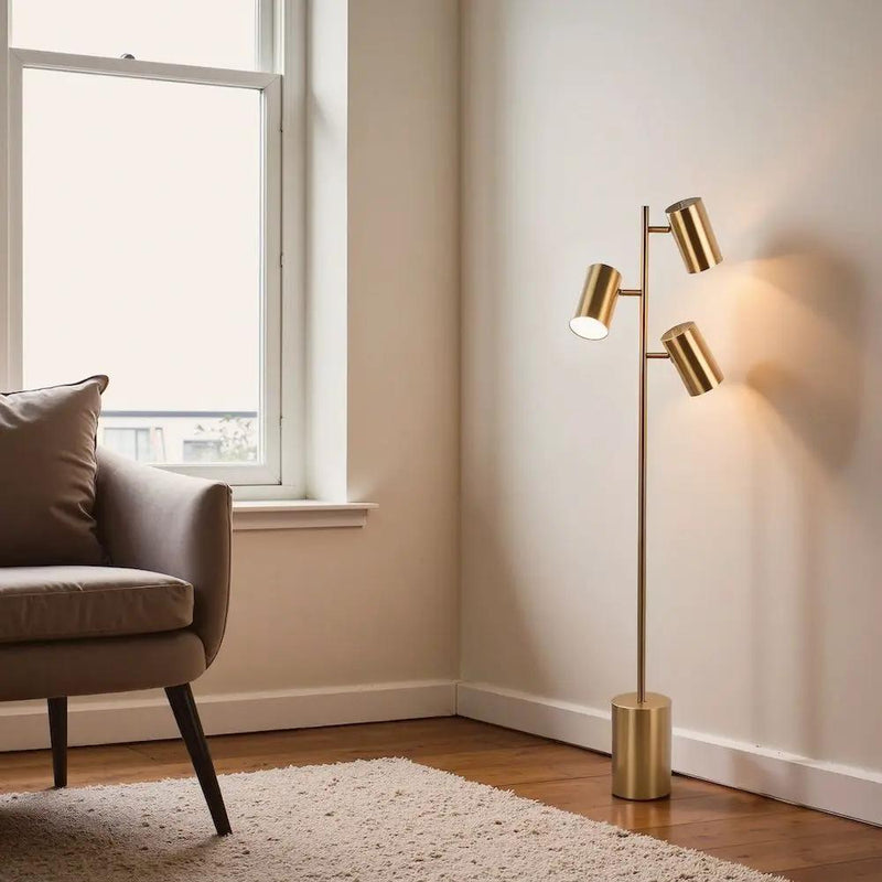 Harmony - Floor Lamp With Rotary Switch Triple Spots Block Base - Gold by Unique Piece Furniture