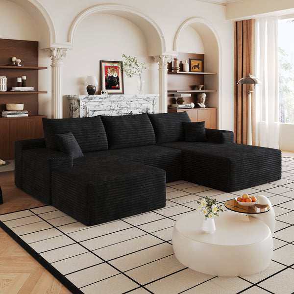 107" Cloud Sectional Sofa with Ottoman - Modern Minimalist Design - Black, photo 2 of 8