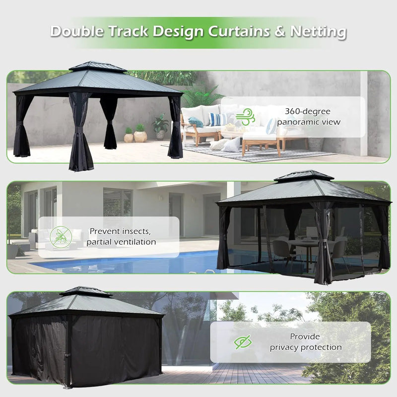 12'x16' Hardtop Gazebo with Resin Roof and Drainage Gutters by HouseOfZazla