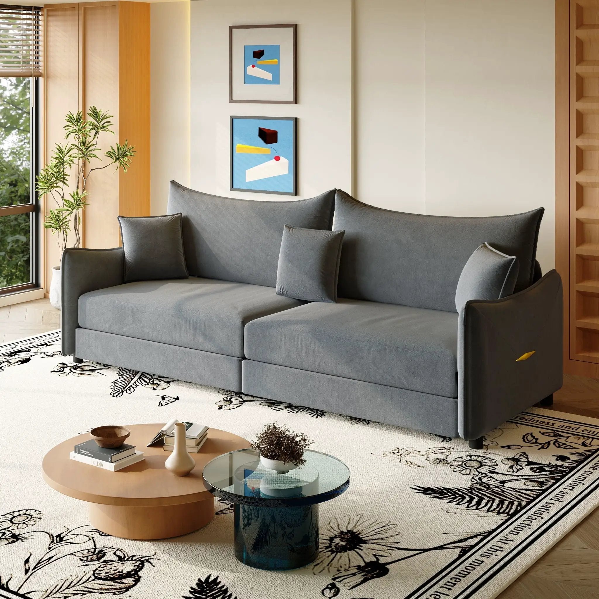 King Pull Out Sofa Bed, 3-In-1 Convertible Bed With 3 Pillows by HouseOfZazla