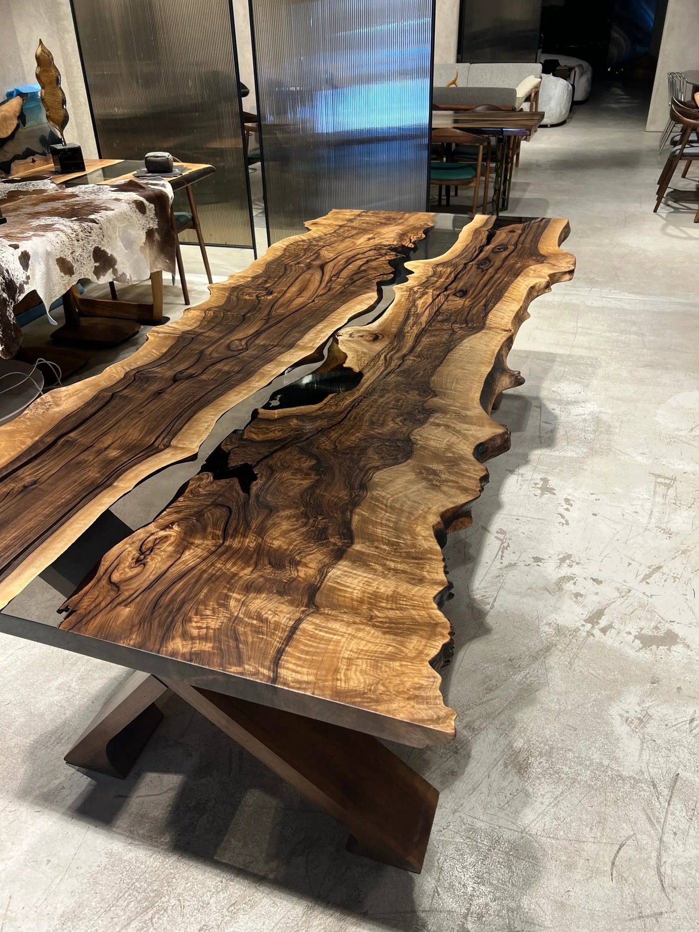 Live Edge Rustic, Epoxy Resin River Dining Room Table Made of Walnut by Gizz