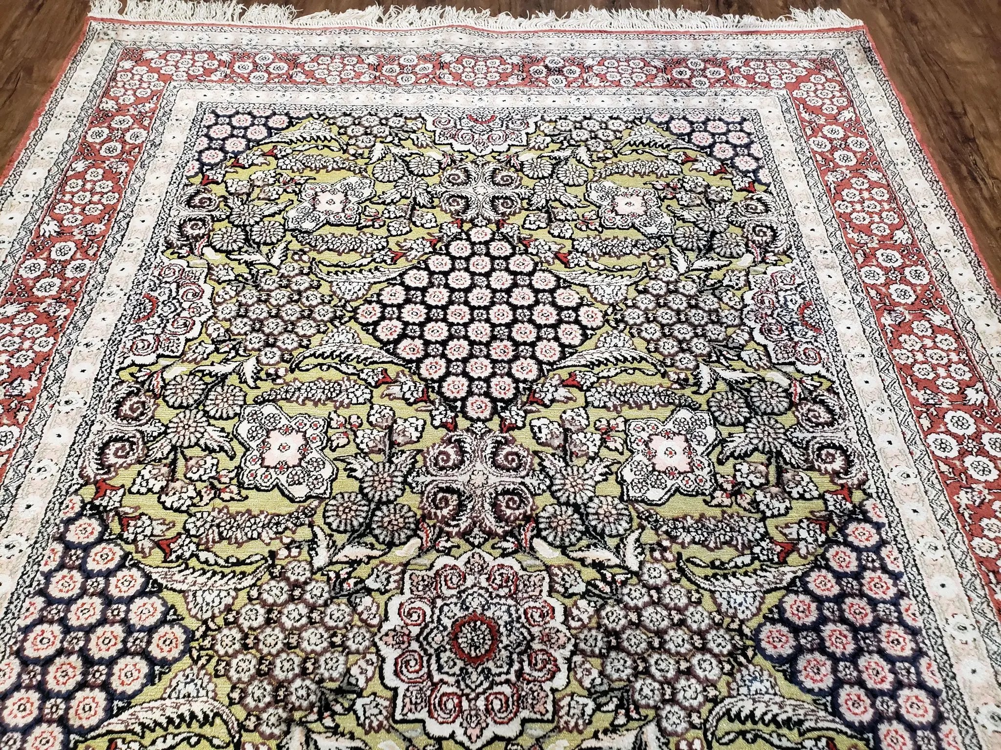 5x8 Indian Kashmiri Silk Rug with Gold Threads by Jewel Rugs