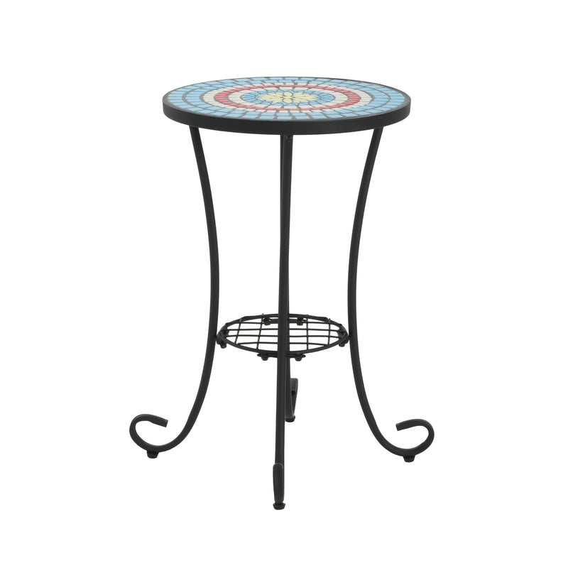 Patio Side Table with Shelf, Blue and Black by HouseOfZazla
