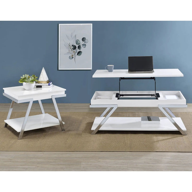 Briana - 2 Piece Coffee And End Table Set With Lift Top Legs - Gloss White by HouseOfZazla