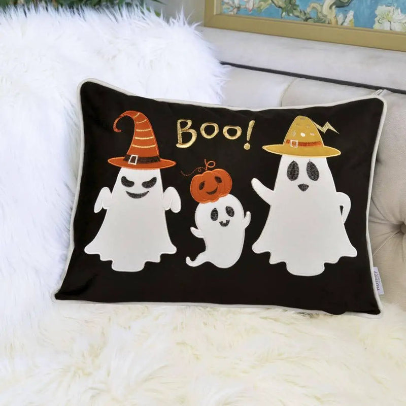 Halloween Boo Ghost Velvet Throw Pillow by HouseOfZazla