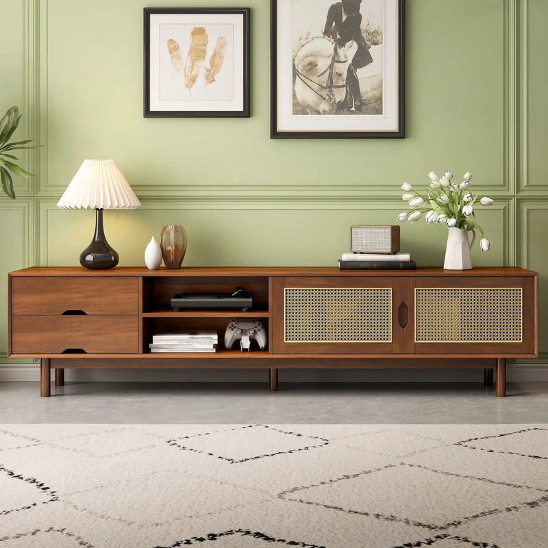 TV Stand For TVs Up To 85", Media Console With 2 Drawers - Walnut by HouseOfZazla