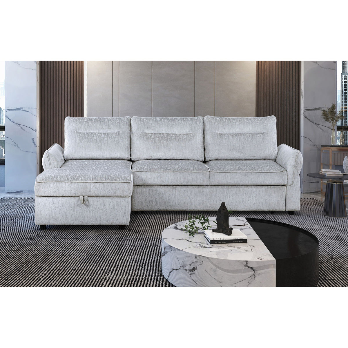 Gray Sofabed Stationary Sectional with Storage - Contemporary Design, photo 4 of 12