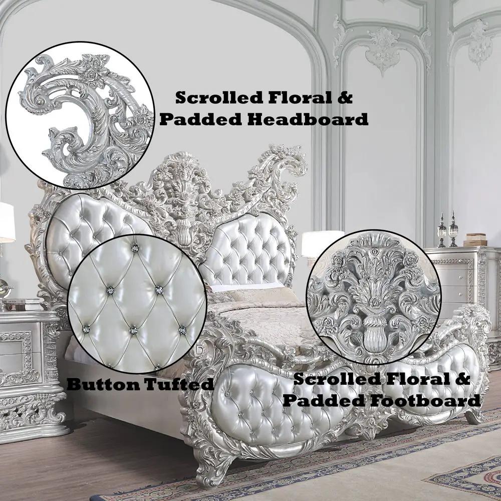 Valkyrie - Eastern King Bed - Synthetic Leather & Antique Platinum by Unique Piece Furniture