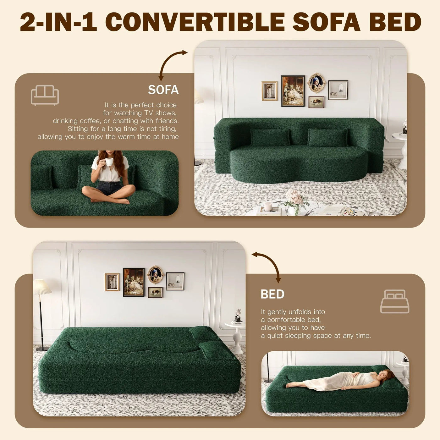 Modern Floor Sleeper Sofa Bed With 2 Pillows, Convertible Twin Size Folding Mattress For Living Room by HouseOfZazla
