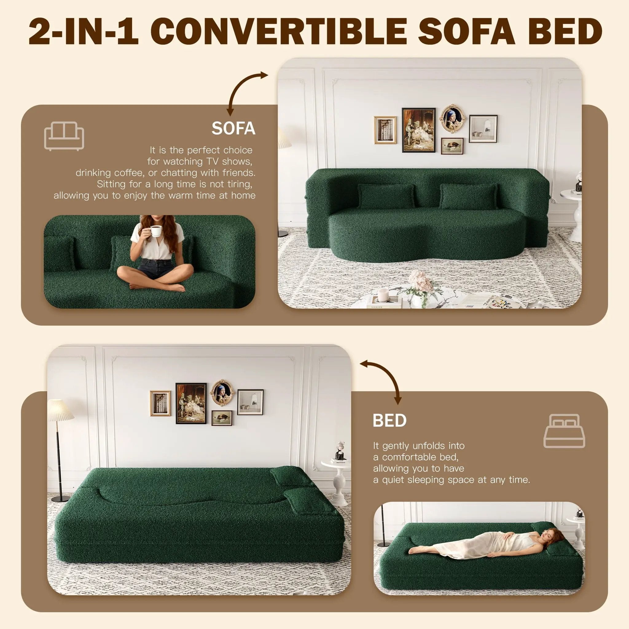 Modern Floor Sleeper Sofa Bed With 2 Pillows, Convertible Twin Size Folding Mattress For Living Room by HouseOfZazla