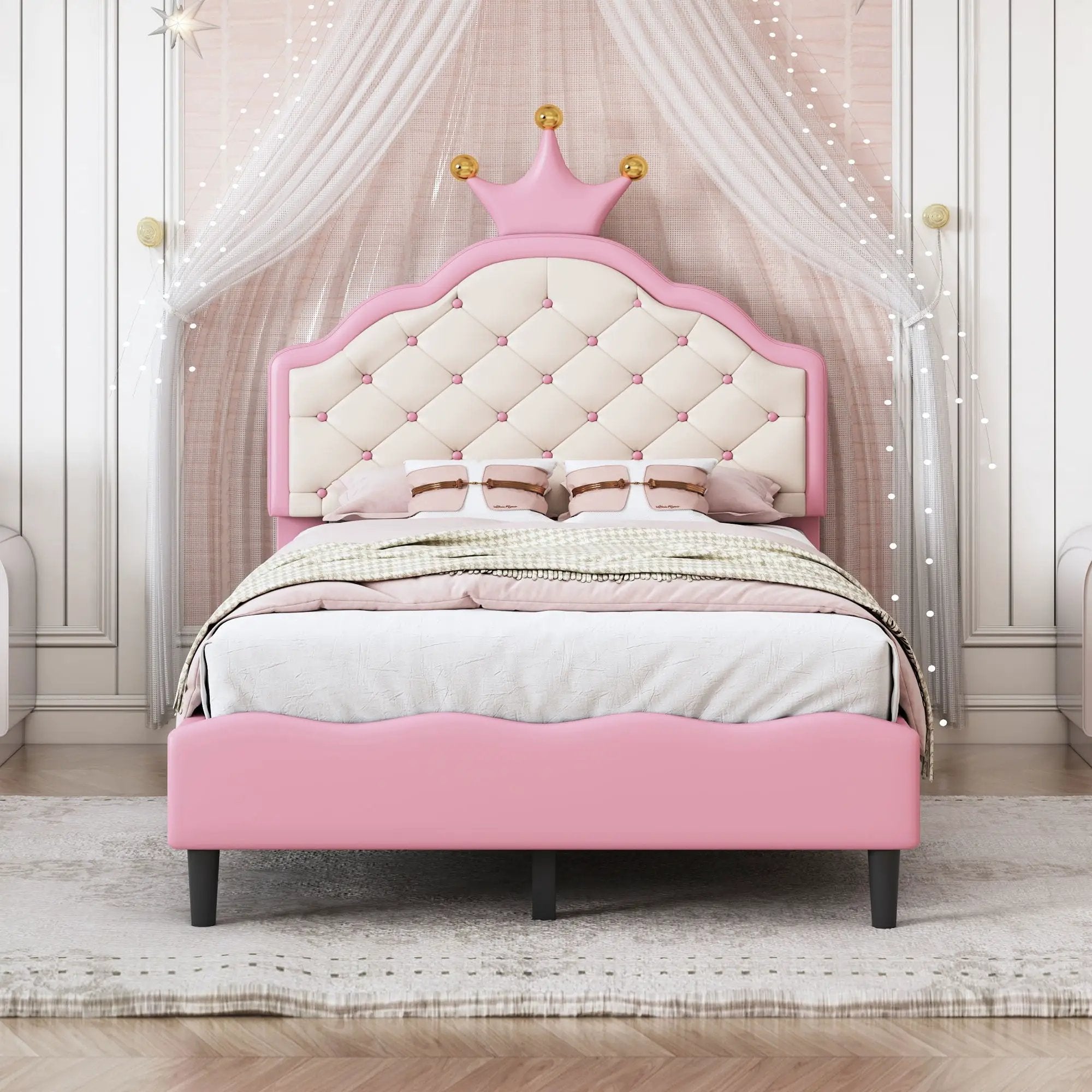 Lovely Crown Fantasy Princess Bed With Tufted Headboard by HouseOfZazla