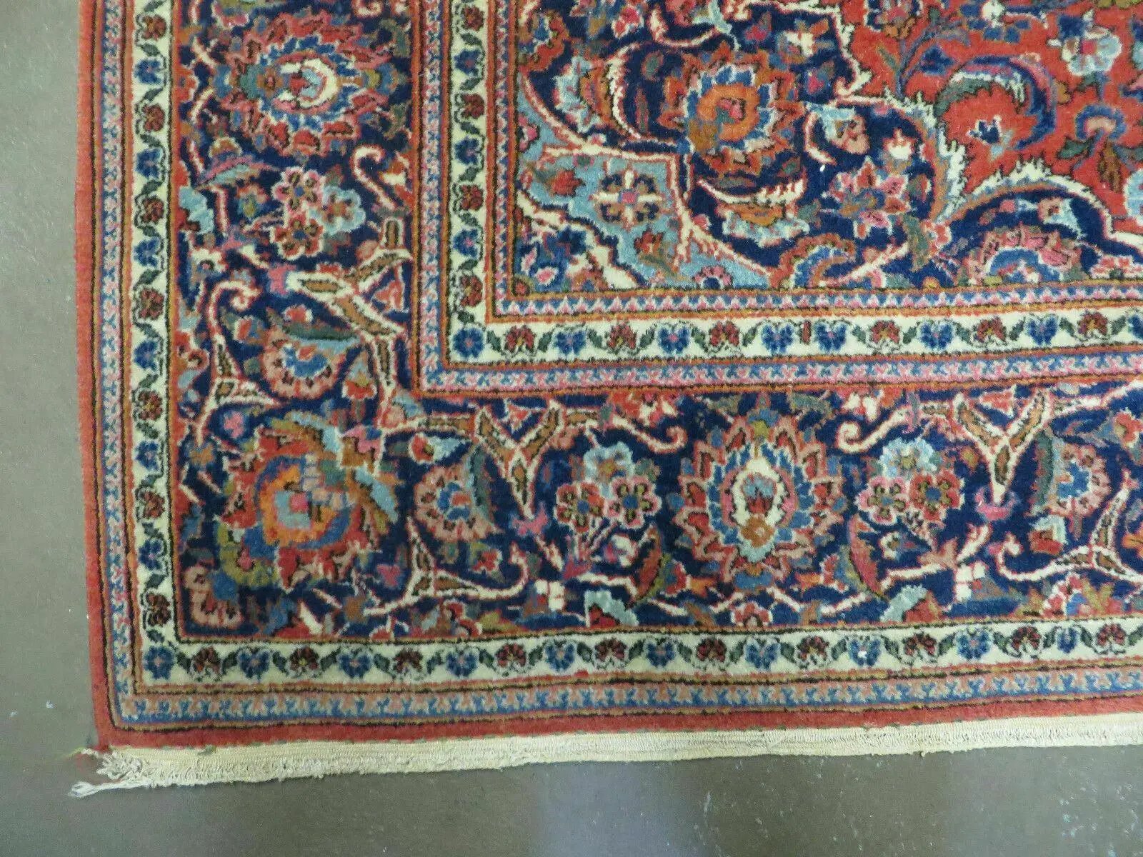 Persian Kashan Rug 4x7, Red and Navy Blue Semi Antique Vintage Wool Oriental Carpet, Hand Knotted Rug, Floral Medallion, High Quality Fine Carpet by Jewel Rugs