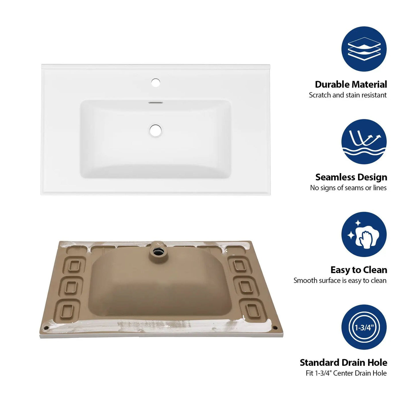Modern Rectangular Vanity Top With Overflow For Bathroom by HouseOfZazla