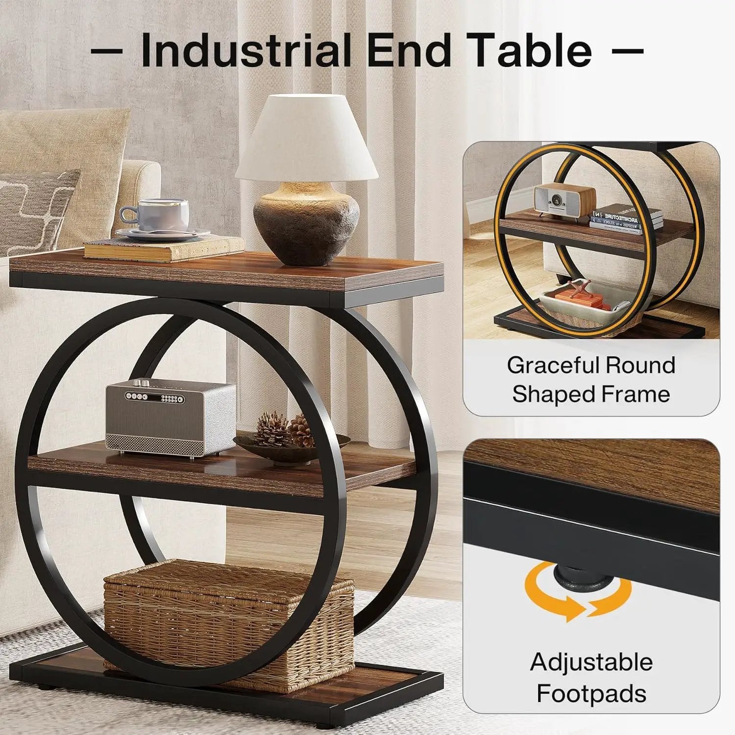 Slim End Tables With 3 Shelves, Compact (Set of 2) - Brown by HouseOfZazla