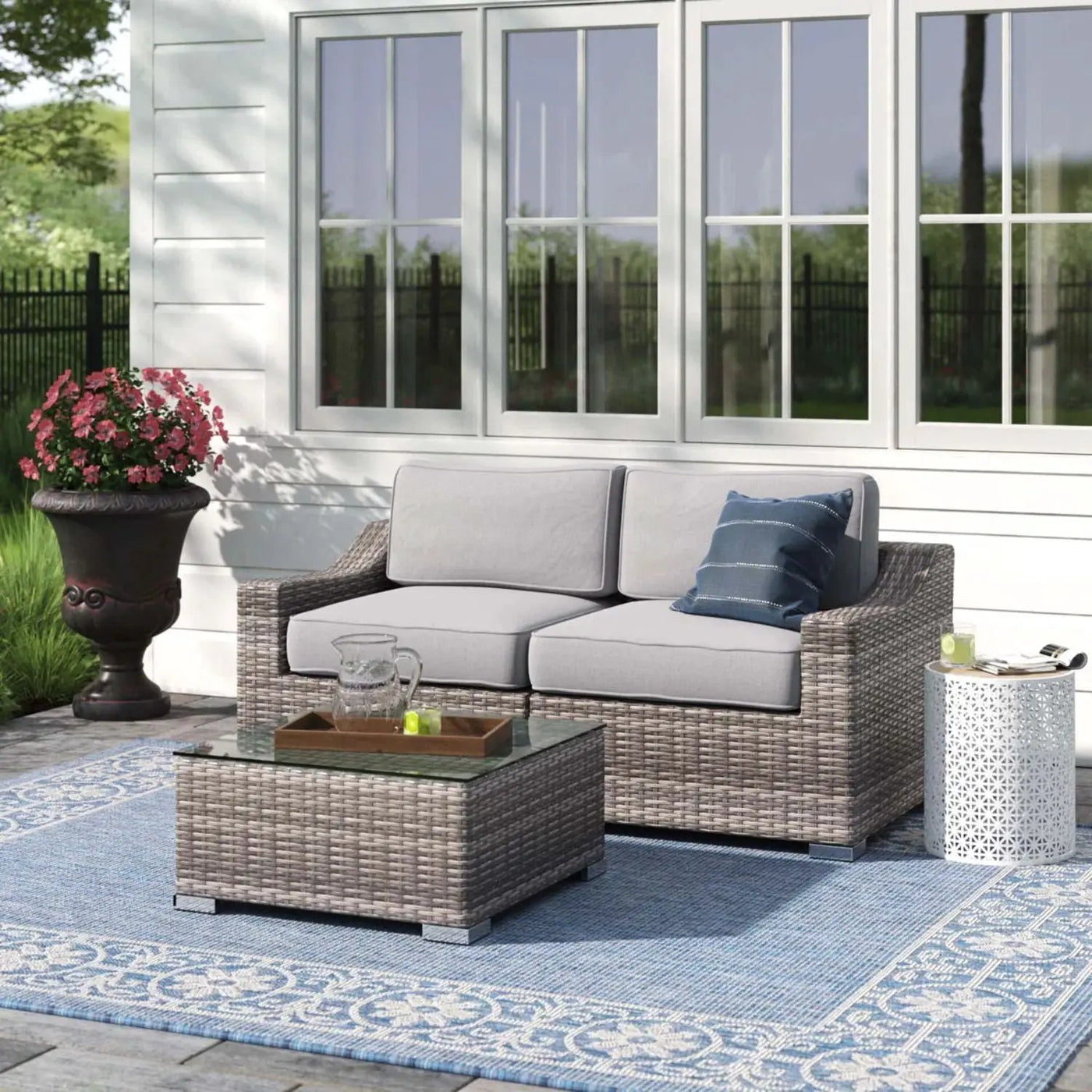 Outdoor Wicker Conversation Set With Cushions, All Weather by HouseOfZazla