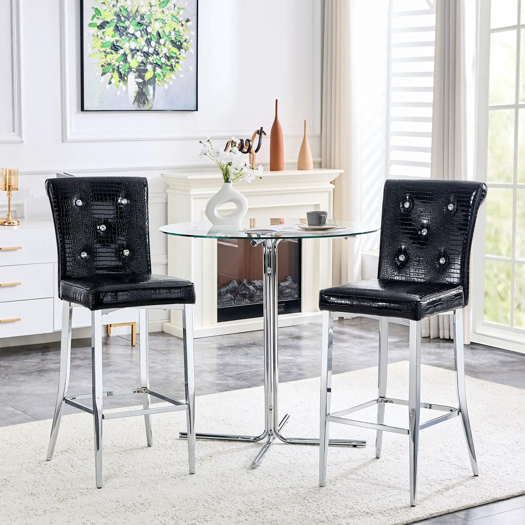 Bar Chairs & Crystal Clasp Design (Set of 2) by Unique Piece Furniture