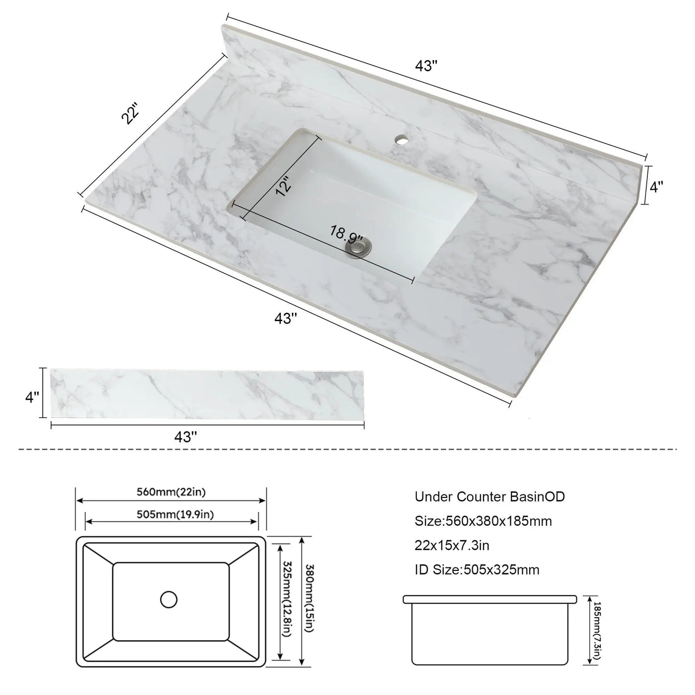 Elegant Bathroom Vanity Top With Rectangular Ceramic Sink And Backsplash by HouseOfZazla