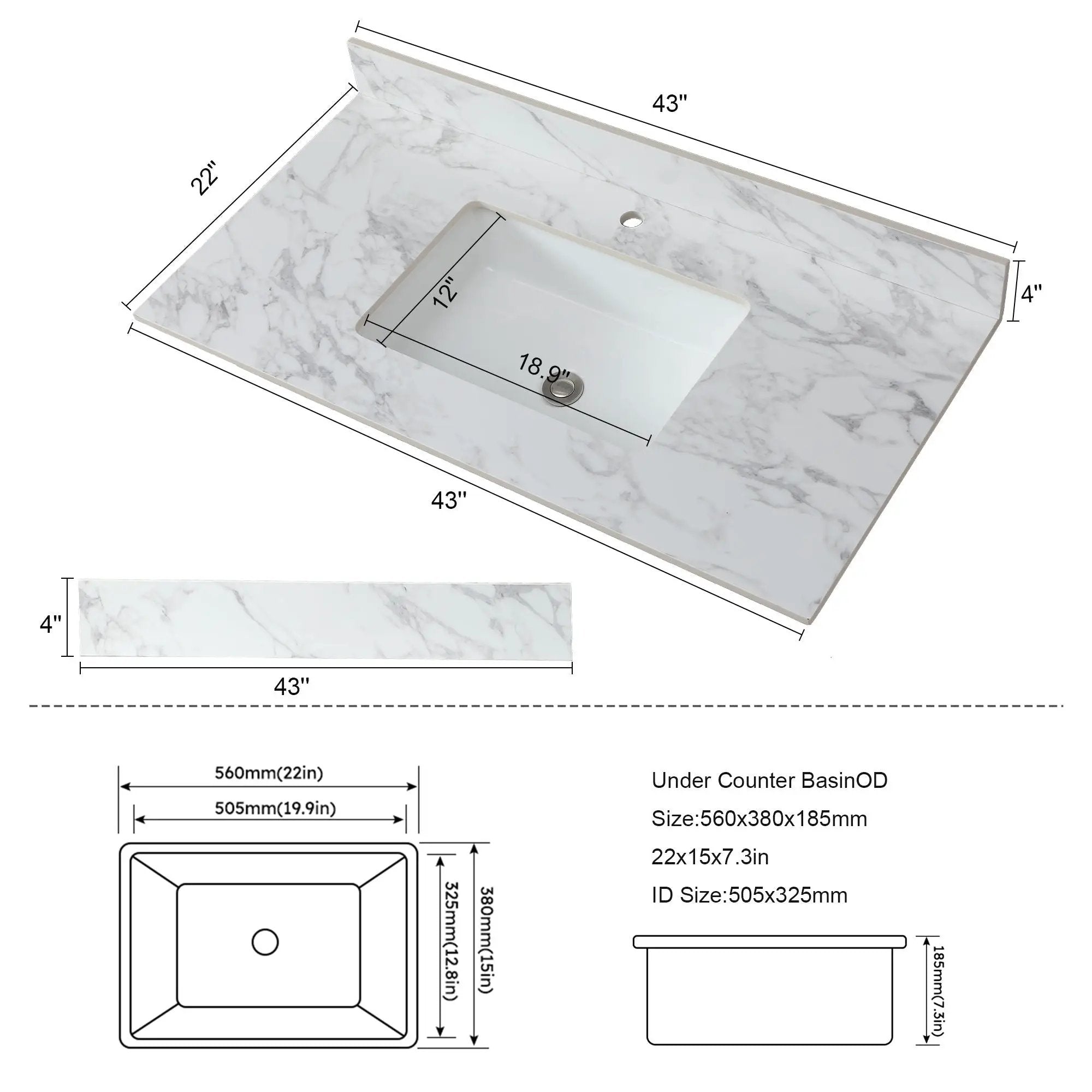 Elegant Bathroom Vanity Top With Rectangular Ceramic Sink And Backsplash by HouseOfZazla