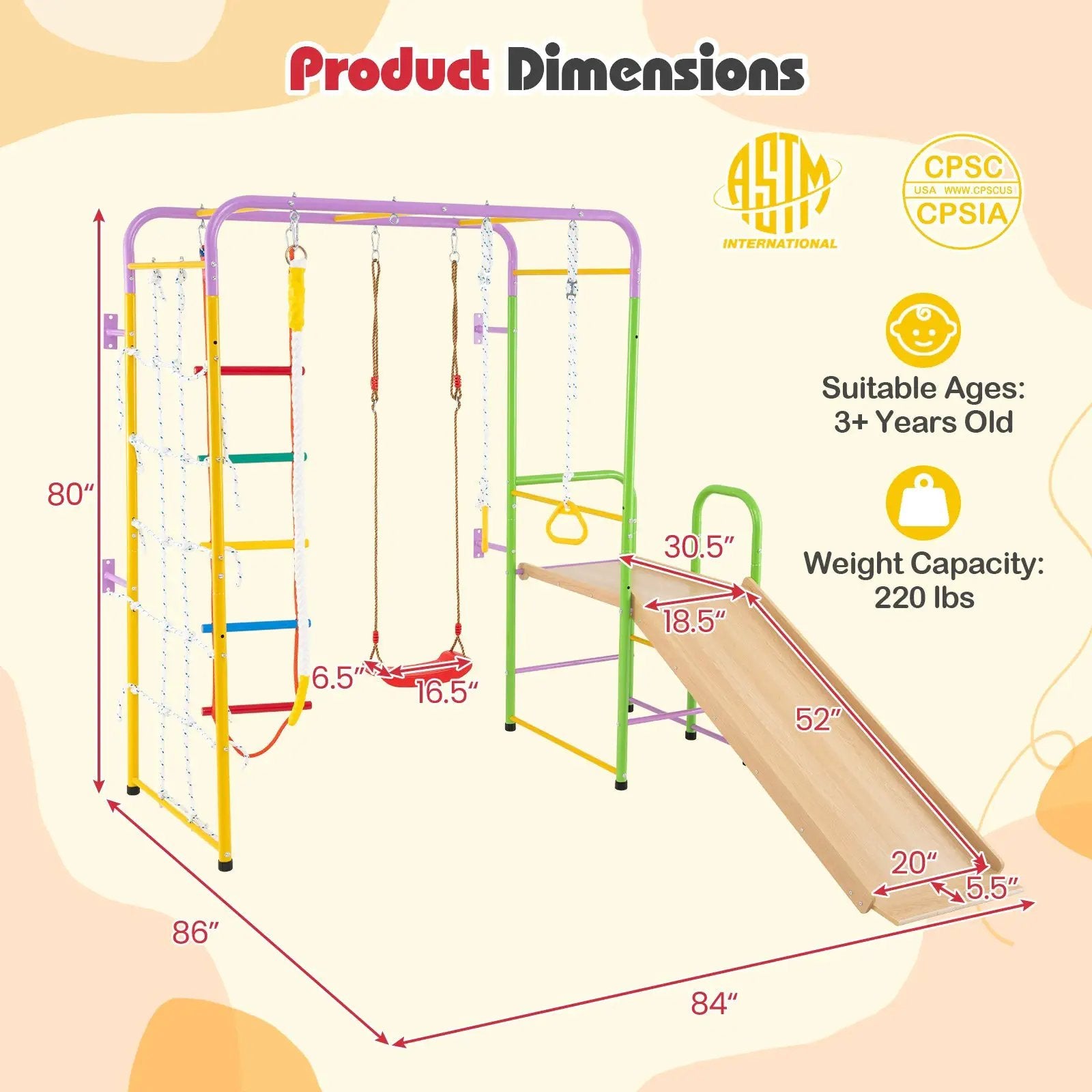 Metal Indoor Jungle Gym 8-in-1 Climbing Playset with Monkey Bars-Multicolor by DirectDeals
