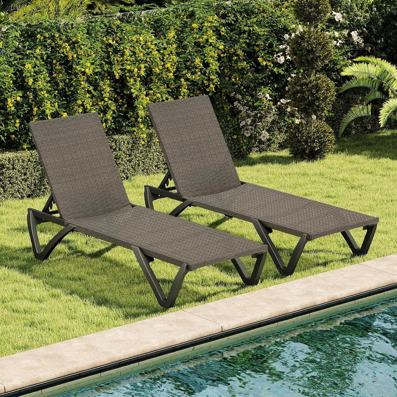 Pool Lounge Chairs Set of 2, Wicker Adjustable Outdoor Chaise Lounge with Wheels by HouseOfZazla