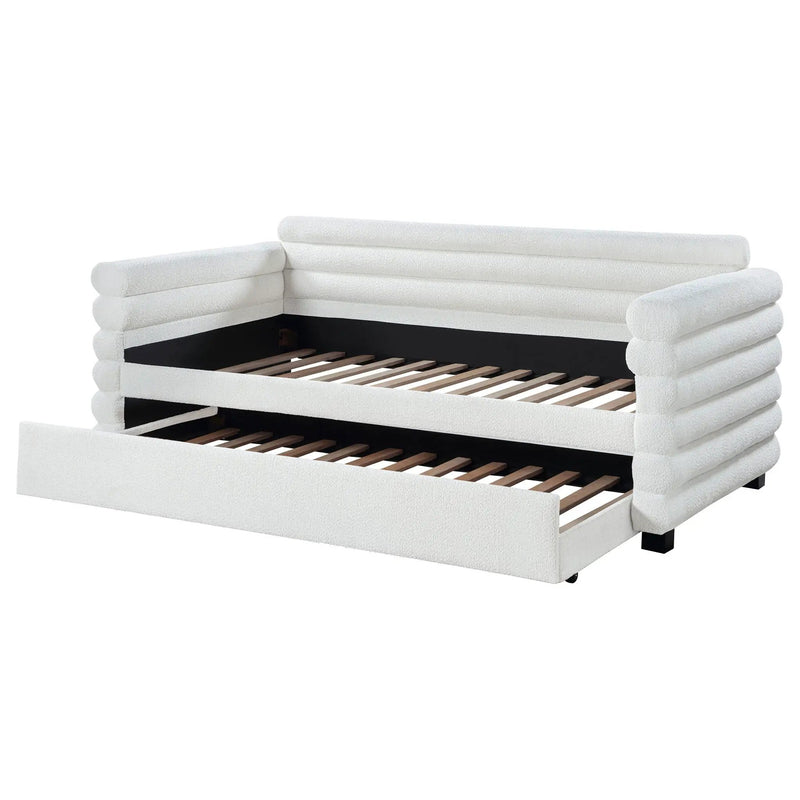 Patricia Boucle Upholstered Twin Day Bed with Trundle White by Unique Piece Furniture