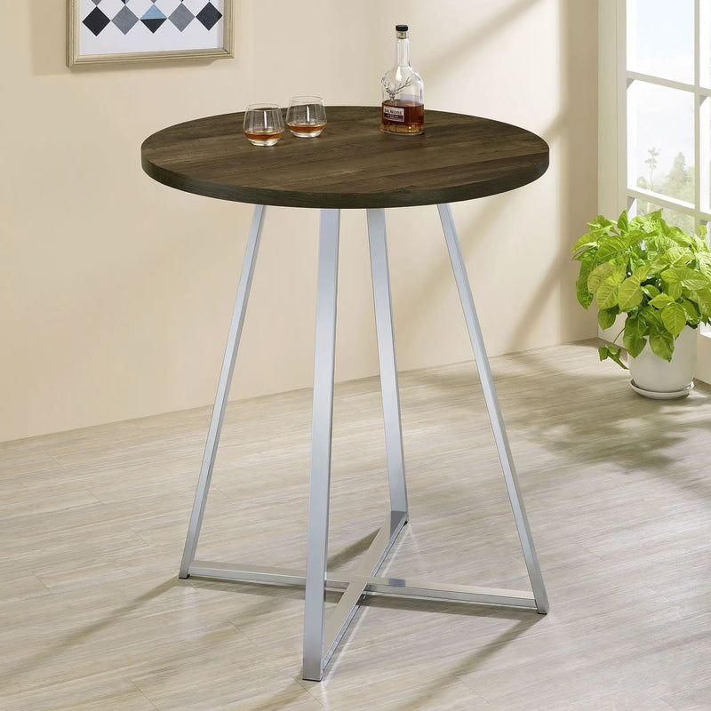 Burkhart Round 35-inch Pub Height Bistro Bar Table Brown Oak by Unique Piece Furniture