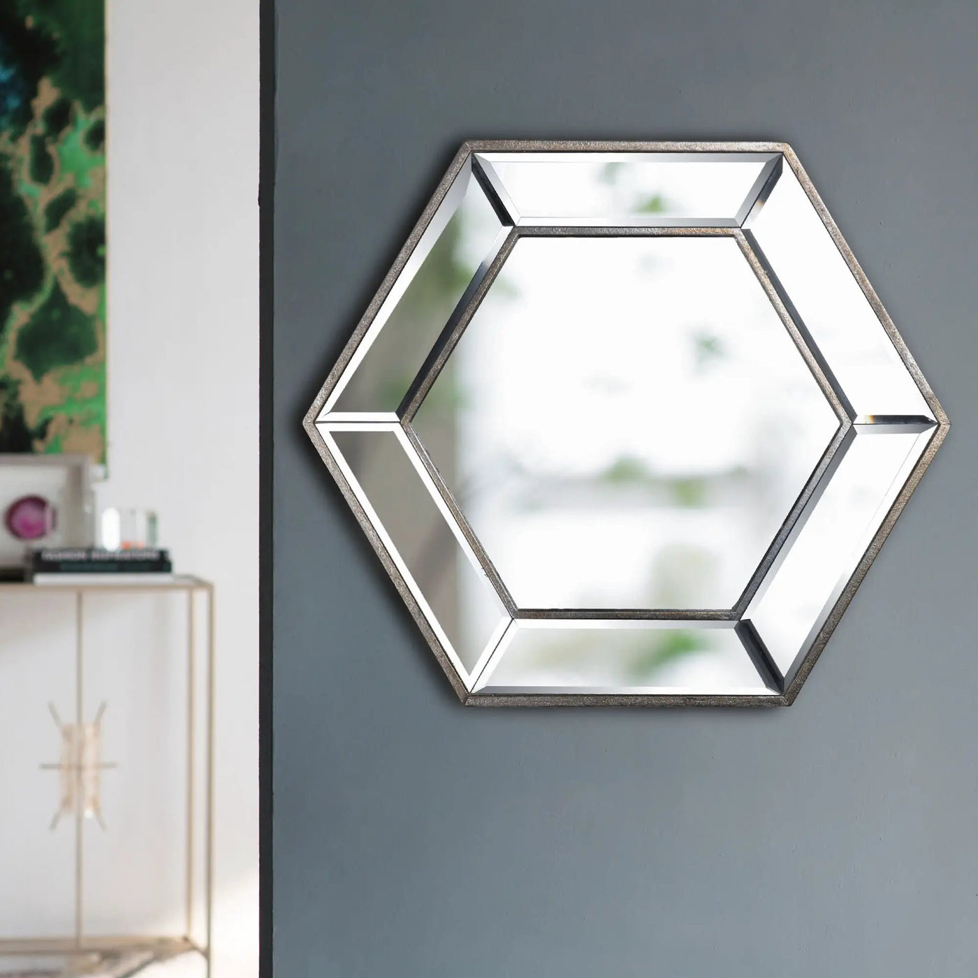 Hexagon Wall Mirror With Contemporary Glass Design, Home Decor Accent Mirror For Living Room, Entryway, Bedroom by HouseOfZazla