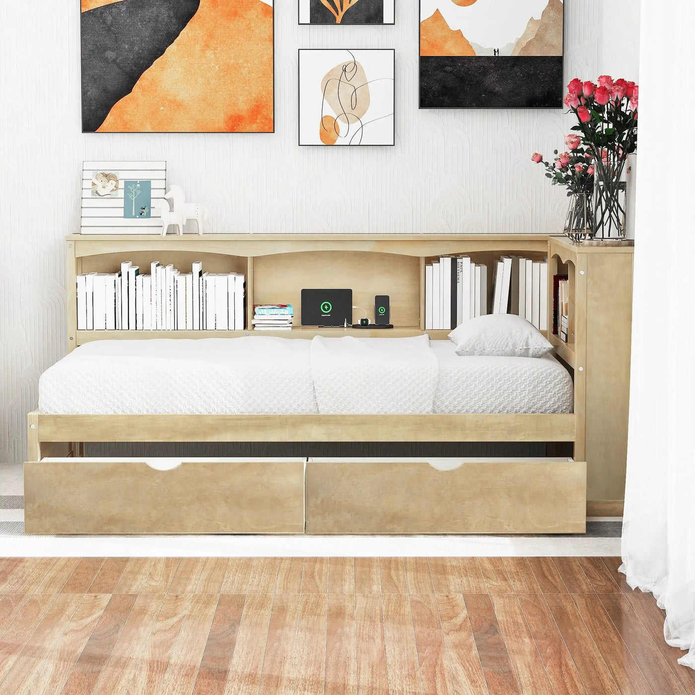 Daybed With 2 Storage Drawers, Storage Cabinets, USB Ports by HouseOfZazla