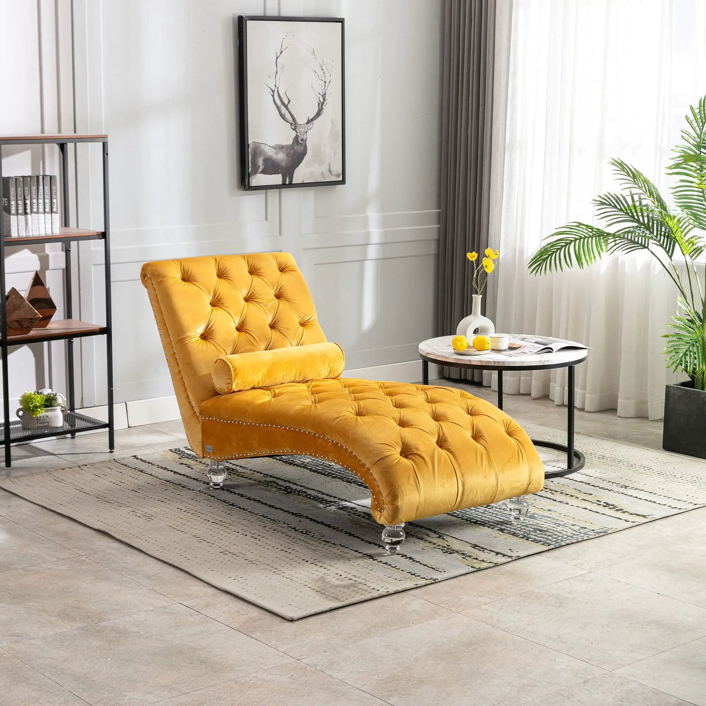 Chaise Lounge Indoor, Button Tufted Upholstered Chaise Lounge Chair With Pillow by HouseOfZazla
