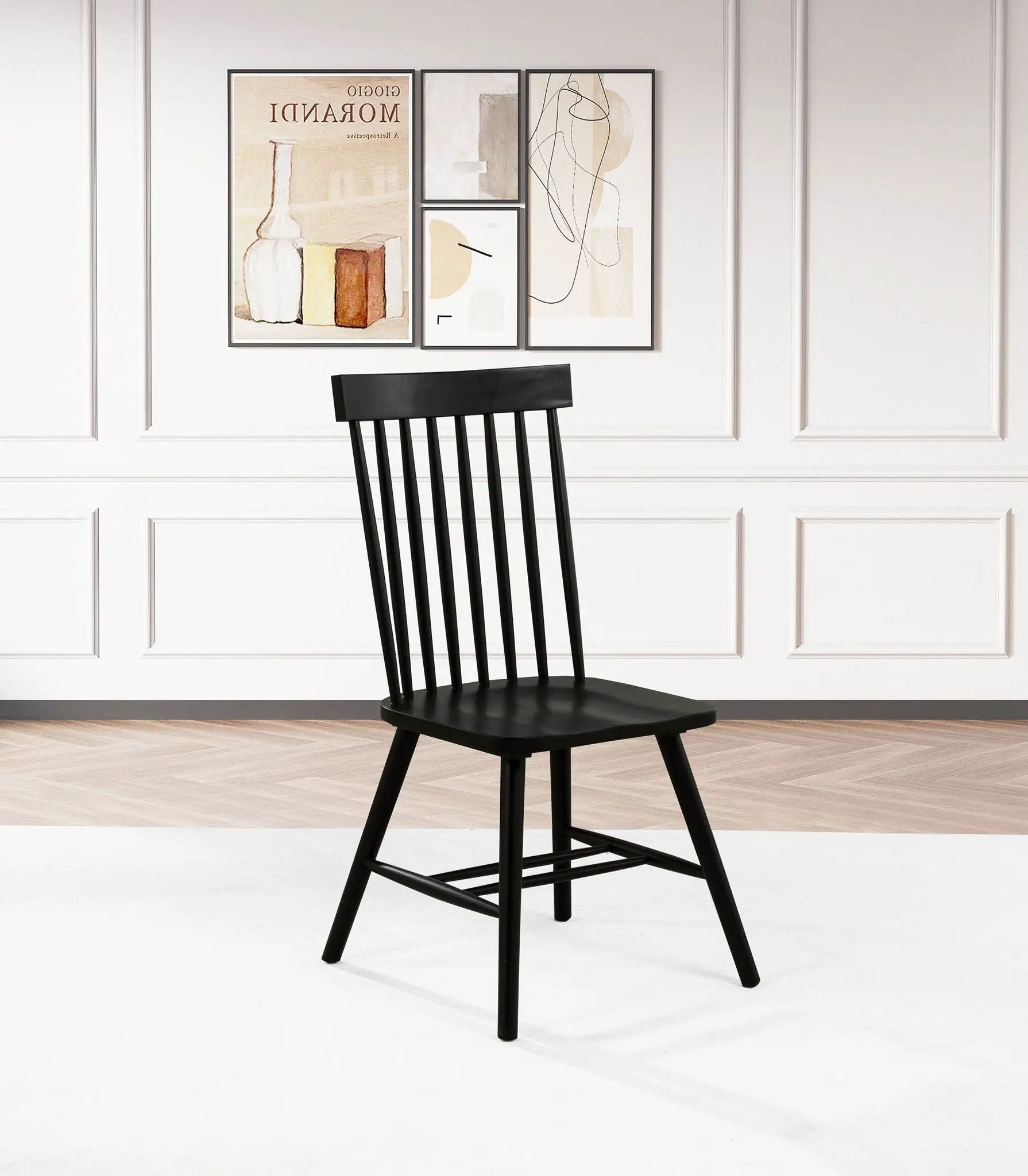 Andrews Windsor Spindle Back Dining Side Chair Black (Set of 2) by Unique Piece Furniture
